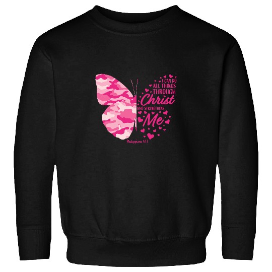 Cute Pink Camo Gifts Women Girls Christian Butterfly Graphic Sweatshirts