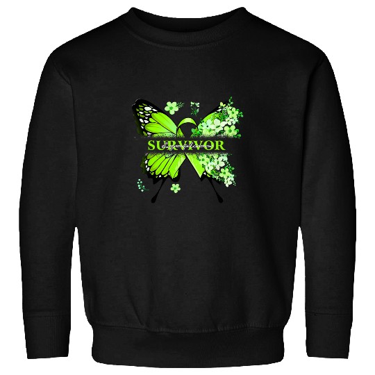 Butterfly Flowers Lime Green Ribbon Lymphoma Warrior Sweatshirts
