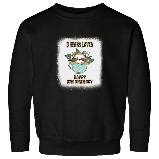 9th Nine Year Old Sloth Dad Mom Boy Girl Leopard Bleached Sweatshirts