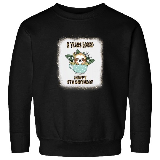 9th Nine Year Old Sloth Dad Mom Boy Girl Leopard Bleached Sweatshirts