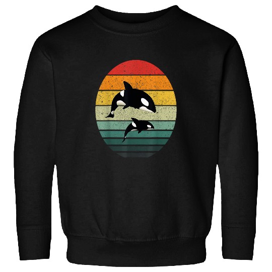 Cute Orca Family vintages Retro Art Killer Whale Family Sweatshirts