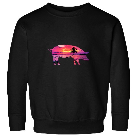 Beautiful Pig Sunset Colorful Ocean Sunrise Pig Silhouette Sweatshirts