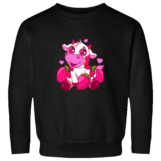 Cow Lover Cute Kawaii Strawberry Cow Barnyard Animal Graphic Sweatshirts