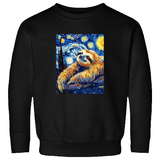 Sloth Pet Painting Art Starry Night Sweatshirts