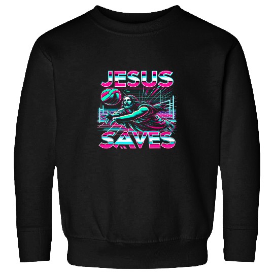 80s Vaporwave Jesus Saves Volleyball Sweatshirts