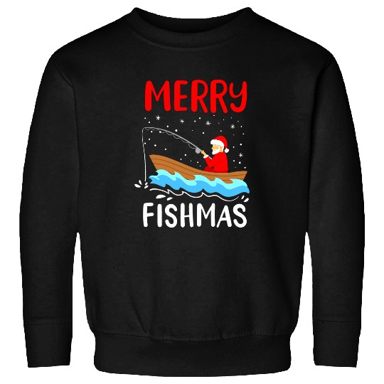 Merry Fishmas Funny Christmas Santa Claus Fishing Fisherman Sweatshirts