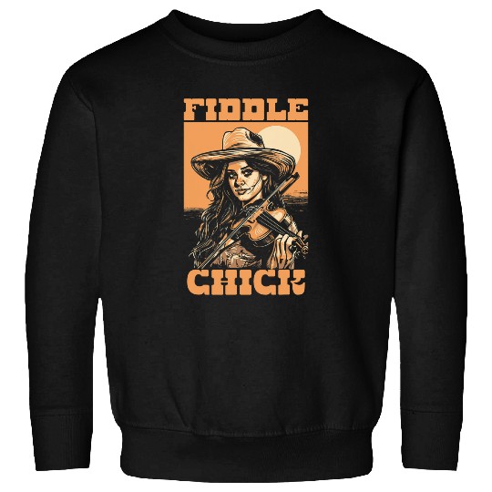 Fiddle Chick Cute Cowgirls County Music Retro Violin Sweatshirts