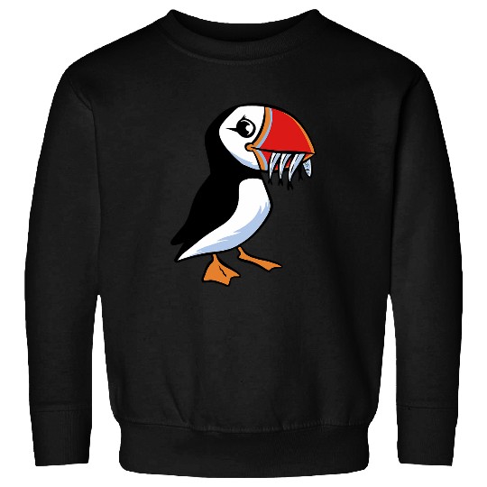 Cute puffin bird cartoon eating fish sea parrot seabirds Sweatshirts