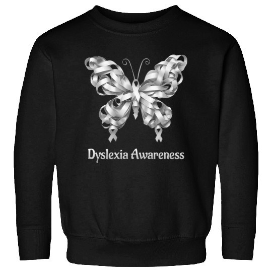 Dyslexia Awareness Month Silver Ribbon Butterfly Sweatshirts