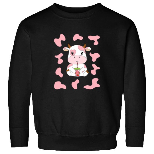 Cow Lover Cute Strawberry Cow with Strawberry Milk and Pink Cow Print Sweatshirts