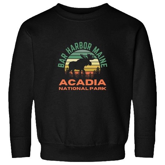 Lacrosse Gift Bar Harbor Maine Acadia National Park Moose Retro Sunset Sweatshirts