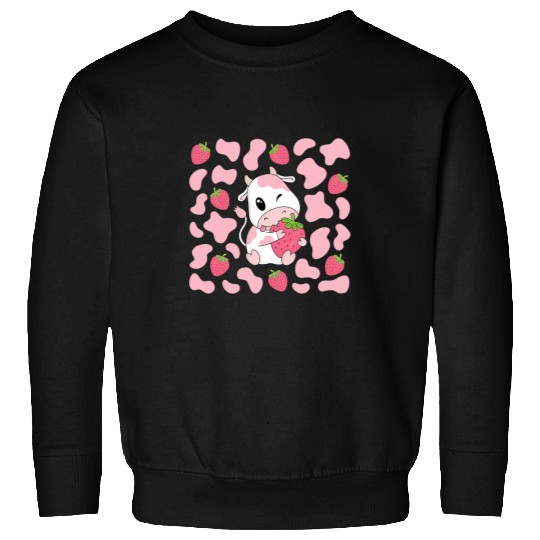 Cow Lover Cute Pink Strawberry Cow Print Kawaii Aesthetic Pattern Sweatshirts