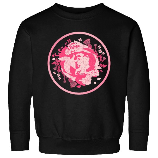 Pink Japanese Tattoo Koi Fish Carp Flowers Japan Themed Sweatshirts