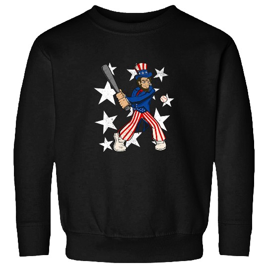 Abraham Lincoln Playing Baseball Funny 4th of July Baseball Sweatshirts