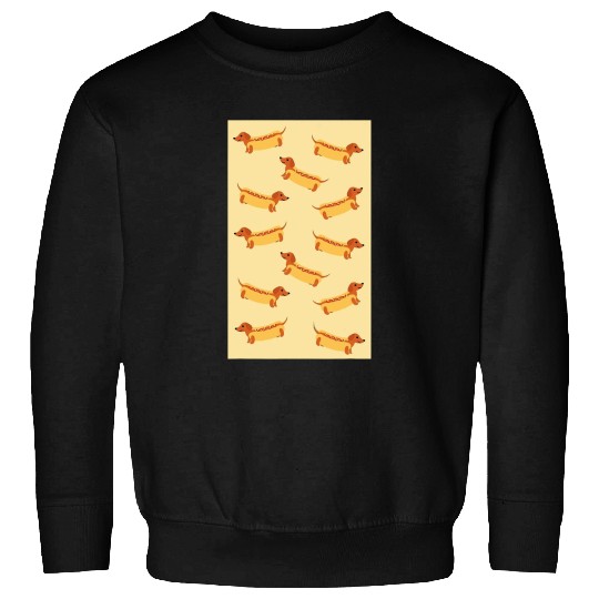 Cute Dachshund Hot Dog Pattern Dog Lovers Yellow Sweatshirts