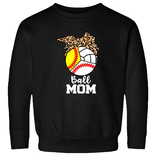 Ball Mom Funny Baseball Softball Volleyball Leopard Mom Sweatshirts