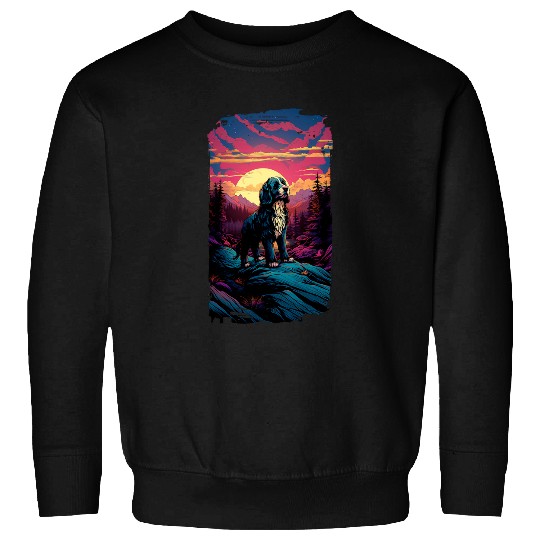 Bernedoodle Dog Mom Dad Mountain Trees Artistic Sweatshirts