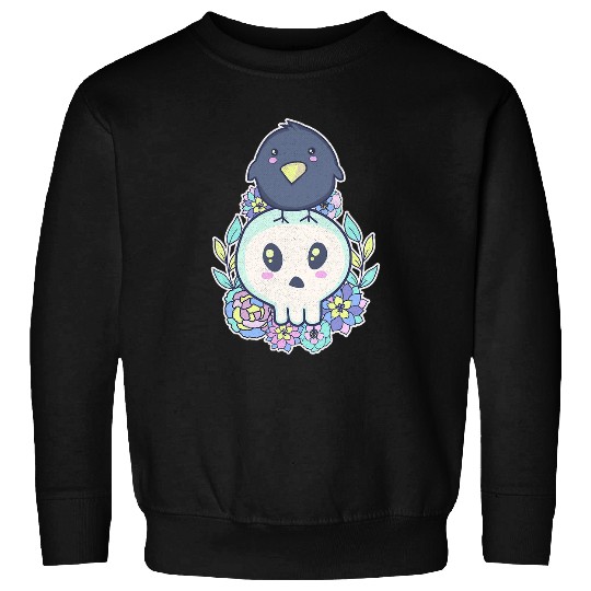 Raven Skull Pastel Goth Kawaii Cute Creepy Tattoo Style Sweatshirts