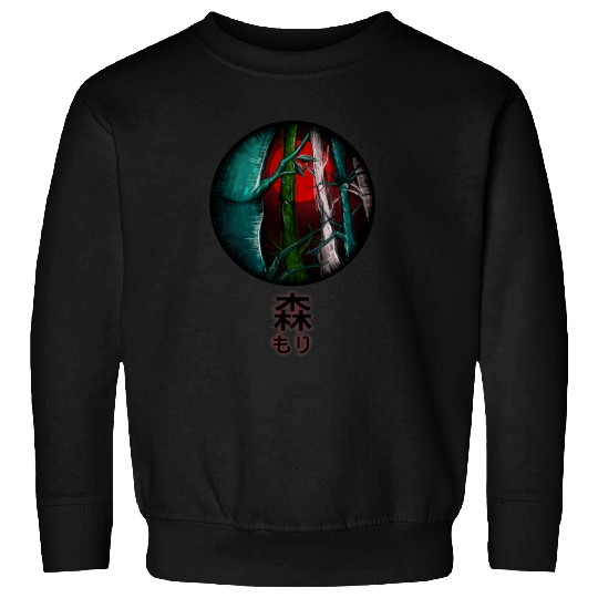 Halloween spooky Japanese Red moon in anime Bamboo forest Sweatshirts