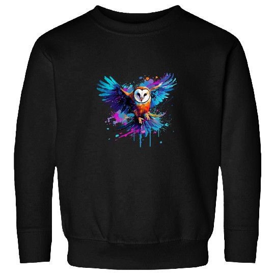 Owl Pet Colorful Barn Owl Owls Lover Splash Art Sweatshirts