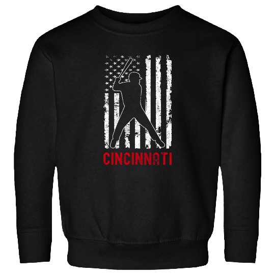 Cincinnati Ohio American Flag Baseball Weathered Sweatshirts