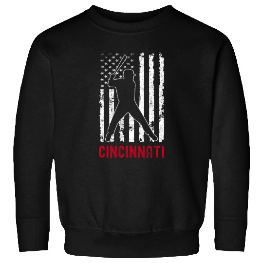 Cincinnati Ohio American Flag Baseball Weathered Sweatshirts