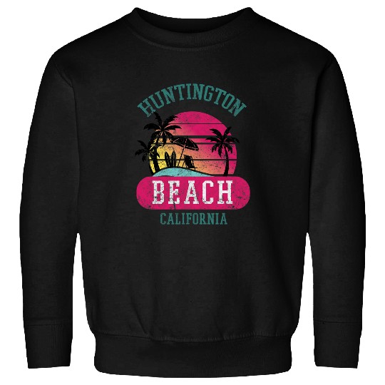 Distressed Huntington Beach CA Beach Sunset Novelty Art Sweatshirts