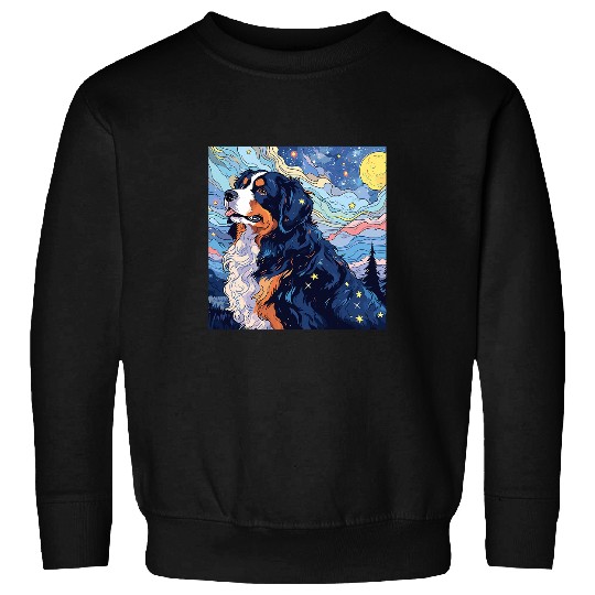 Bernese Mountain Dog Starry Night For Dog Mom Dog Dad Sweatshirts