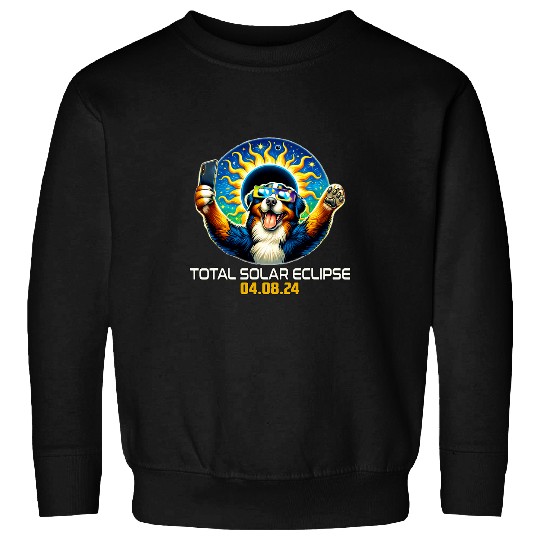 Bernese Mountain Dog Taking Selfie Solar Eclipse Sweatshirts