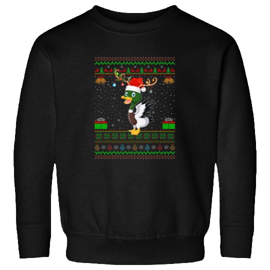Duck Pet Reindeer Santa Hat Matching Ugly Mallard Duck Christmas Sweatshirts