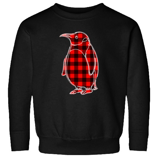 Penguin Pet Red black plaid gingham penguin Christmas Matching Pajama Sweatshirts