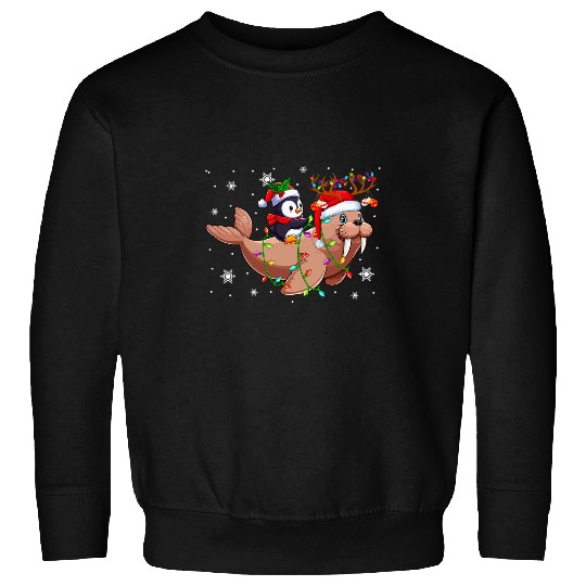 Penguin Pet Santa Penguin Riding Reindeer Walrus Christmas Sea Animals Sweatshirts