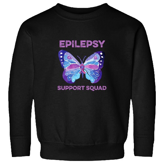 Epilepsy Support Squad Butterfly Purple Ribbon Brain Seizure Sweatshirts
