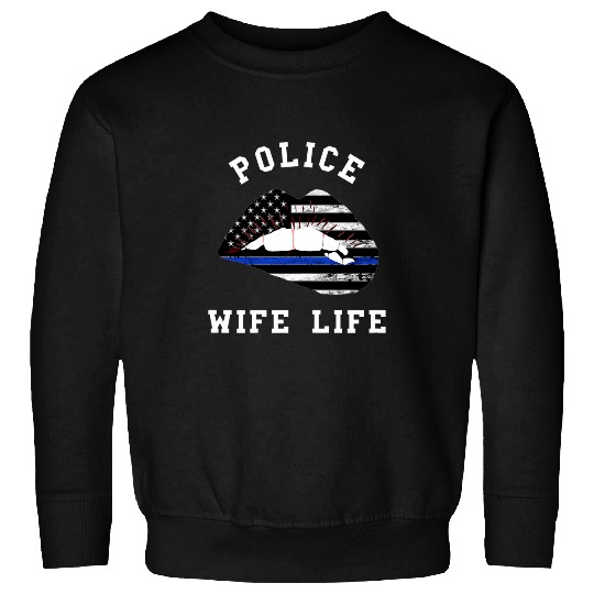 Womens Police Officer Proud Police Wife Officer Lips American Sweatshirts