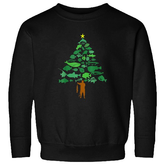 Fishing Christmas Tree Merry Fishmas Funny Christmas Fisherman Fisher Sweatshirts