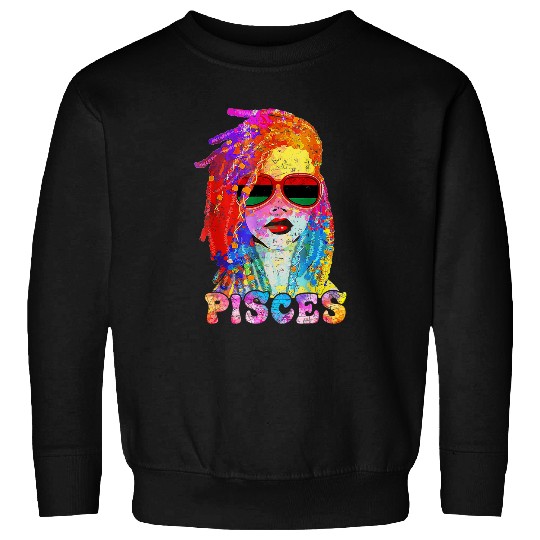 Pisces Girl Locd Hair Art Zodiac Birthday Black Woman Sweatshirts