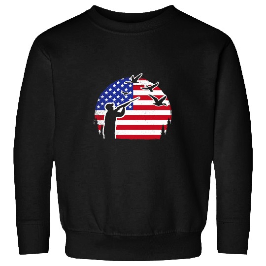Duck hunting cool graphic of Sunset and Flag art Sweatshirts