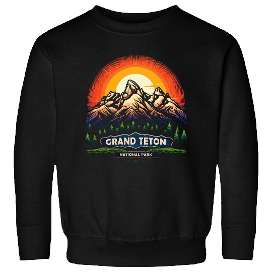 Retro Grand Teton National Park Wyoming Mountains Nature Sweatshirts