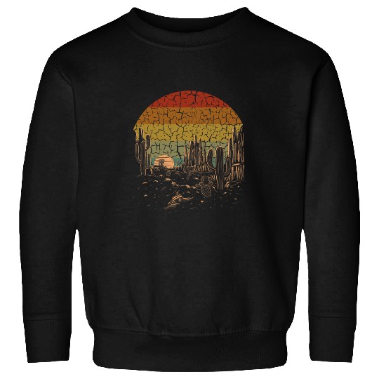 Retro vintages Canyon Desert Landscape Buffalo Skull Cacti Sweatshirts