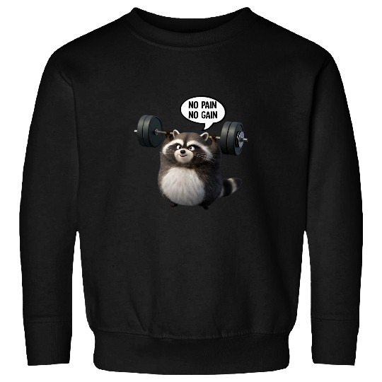 Raccoon Pet No Pain No Gain Raccoon Bodybuilding Fitness Funny Quotes Sweatshirts