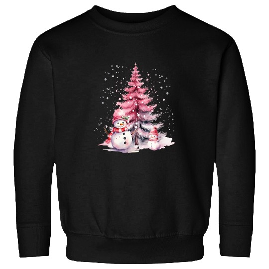 Pink Christmas Winter Snow Snowman Pastel Winter Wonderland Sweatshirts