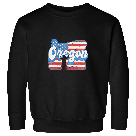 Oregon Fly Fishing USA American Flag Funny Fisherman Sweatshirts