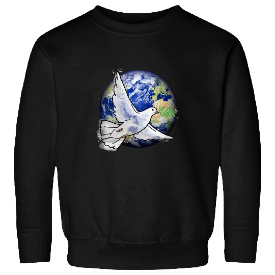 World Peace White Dove Olive Branch Flying Over Planet Earth Sweatshirts