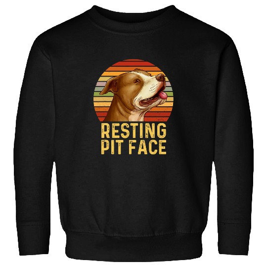 Pitbull Resting Pit Face Funny Pitbull Dog Owner Men Women Sweatshirts