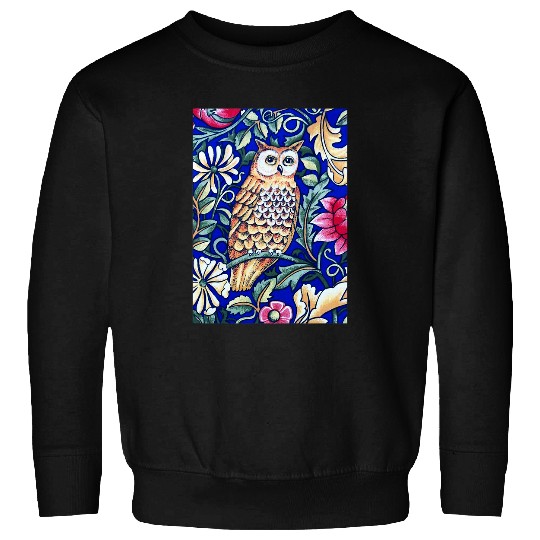 Owl Pet William Morris Owl Tapestry Beige and Cobalt Blue Sweatshirts