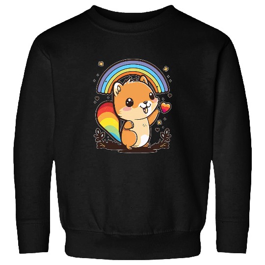 Squirrel Pet Kawaii Squirrel with Rainbow Cute Happy Colorful Animals Sweatshirts