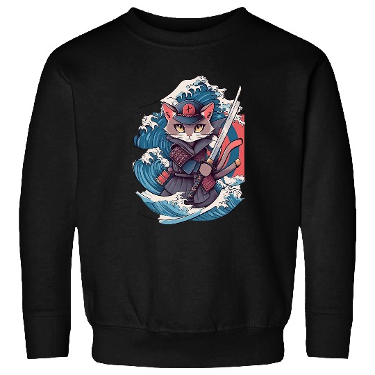 Retro Japanese Cat Samurai tattoo graphic Ninja Kawaii 7 Sweatshirts