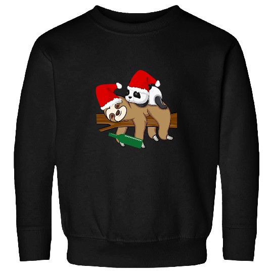 Sloth Pet and Panda Holiday Drinking Team Santa Hat Funny Lazy Sweatshirts