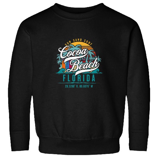 Surf Life Cocoa Beach Florida Retro Sun Sand Surf Surfing Palm Trees Sweatshirts