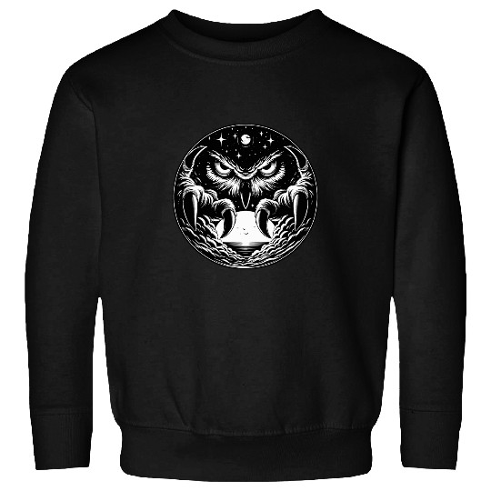Owl Pet Wise Watchful Owl Sky Sun Moon Yin Yang Balance Esoteric Sweatshirts